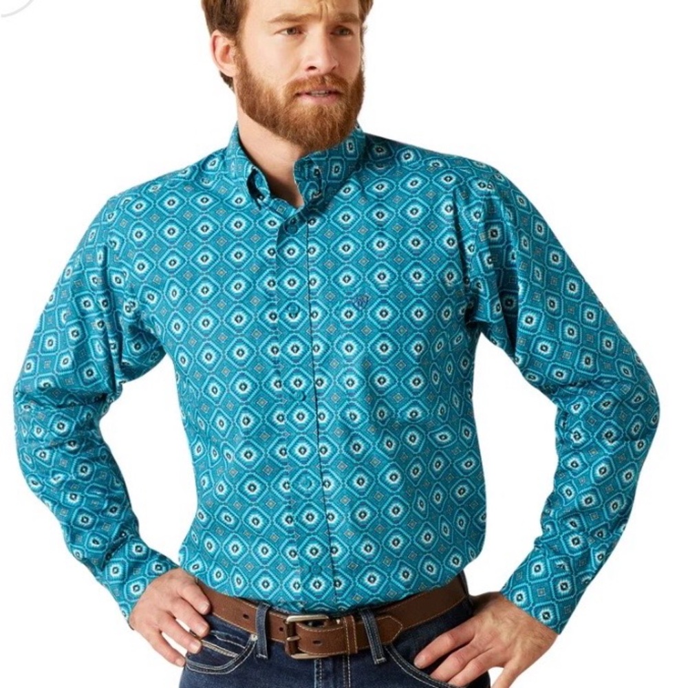 Ariat Turquoise Geometric Button Down Shirt
